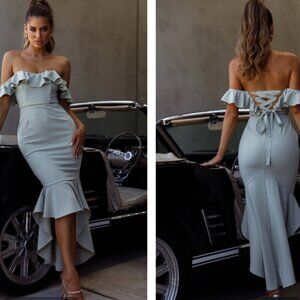 Selfie Leslie Light Blue Ruffle Midi Dress